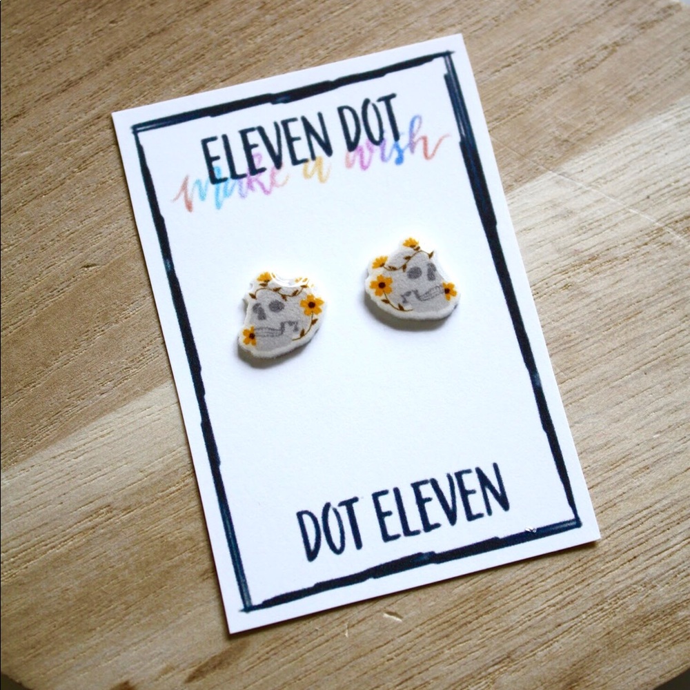 Garden Skeleton Skull Floral Yellow Flower Earring